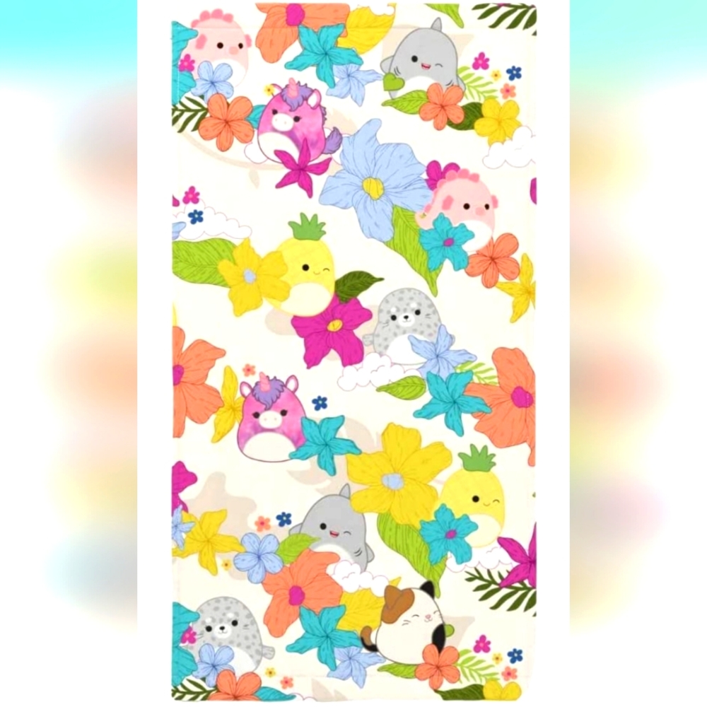 ⛱️ SQUISHMALLOWS 🌺 Colorful Tropical Flowers 60"x30" Adult Size Beach Towel NWT